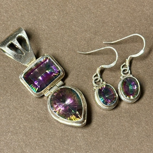 Jewelry - Sterling Silver Mystic Topaz Pendant & Earring Set – 925 Rainbow Statement